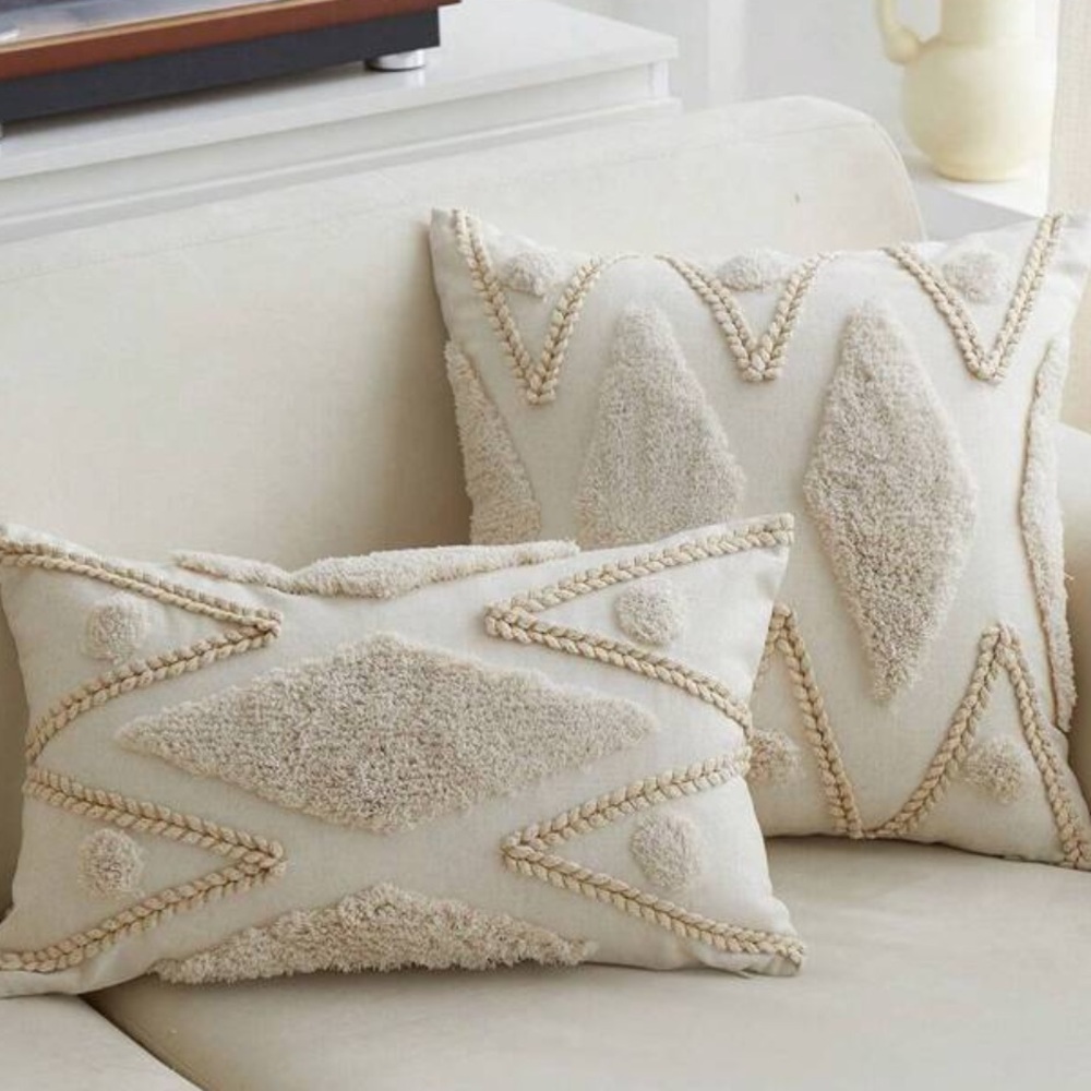 2-Piece Boho Textured Pillow Covers Set | Square + Lumbar | Neutral Decor